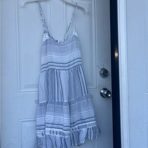 Striped Blue Midi Sundress with Ruffle Hem